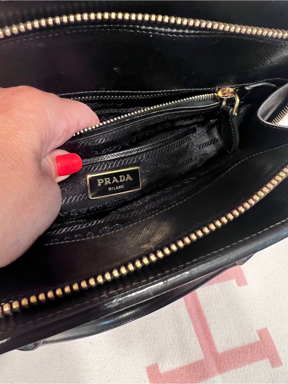 PRADA⭐️Gold Kiss lock and Key attached!Black Saffiano Satchel! Offers welcome! - Picture 9 of 16